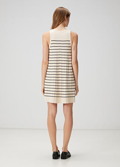 Beymen Club Ekru Çizgili Mini Elbise - 5