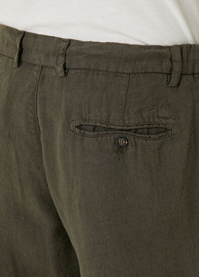 Beymen Club Regular Fit Koyu Haki Beli Kordonlu Keten Şort - 5