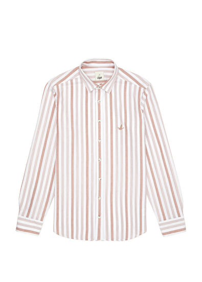 Beymen Club Slim Fit Kahverengi Beyaz Organik Pamuk Gömlek - 7
