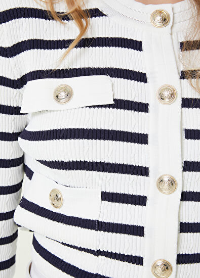 Beymen Club Navy White Striped Cardigan with Pocket Detail - 5