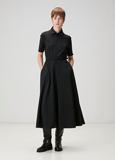 Beymen Club Siyah Kemerli Midi Gömlek Elbise - 3