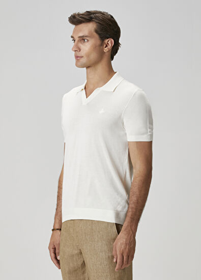 Beymen Club Off-White Short Sleeve Silk Polo Sweater - 5