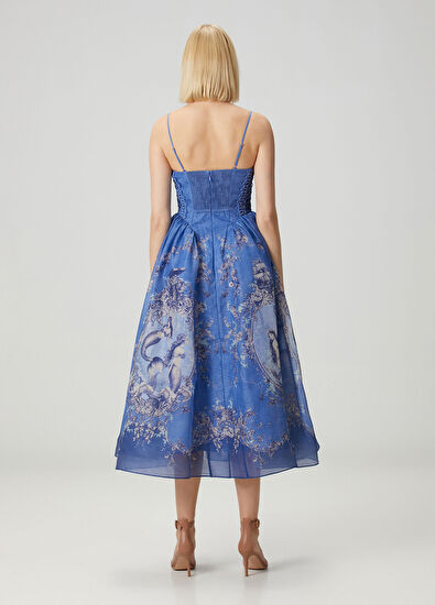 Rebellion Mermaid Mavi Midi Abiye Keten Elbise - Görsel 5