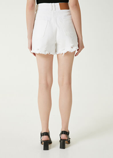 Beymen Club White Distressed Denim Shorts - 6