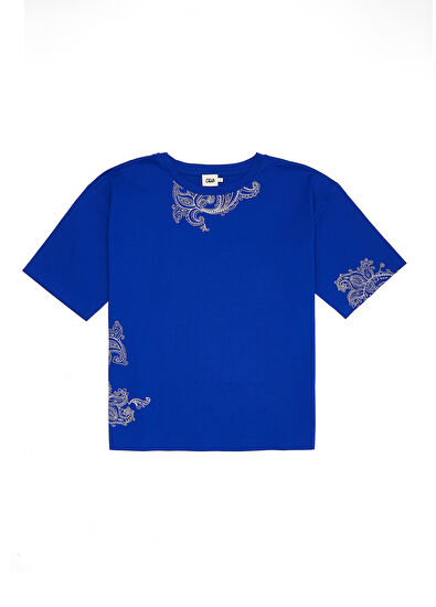 Beymen Club Kobalt Şal Nakış Detaylı Oversize T-shirt - 7