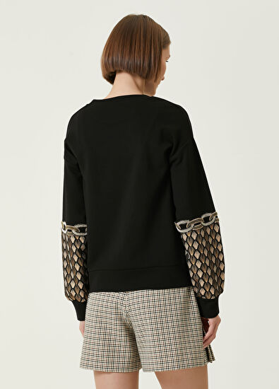 Beymen Club Siyah Gold Taşlı Brokar Sweatshirt - 5