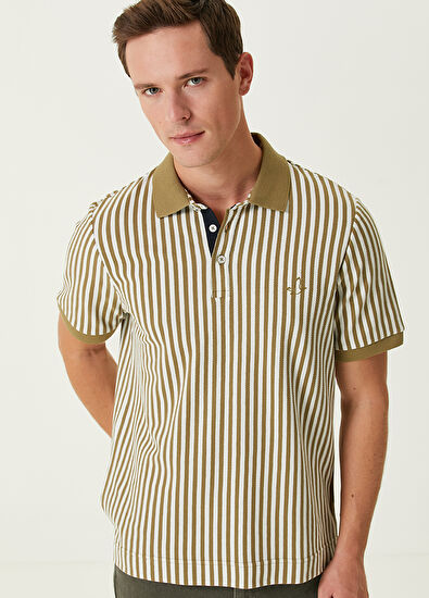 Beymen Club Comfort Fit Haki Çizgili Polo Yaka T-shirt - 3
