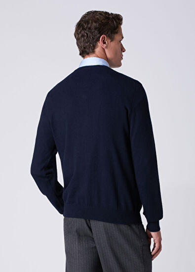 Beymen Club Navy V-Neck Cotton Cashmere Blend Sweater - 5