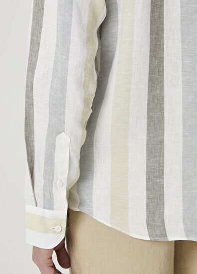 Beymen Club Comfort Fit Yeşil Çizgi Desenli Keten Gömlek - 7