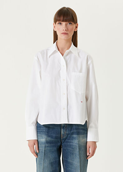 Victoria Beckham Beyaz Cropped Gömlek - 3