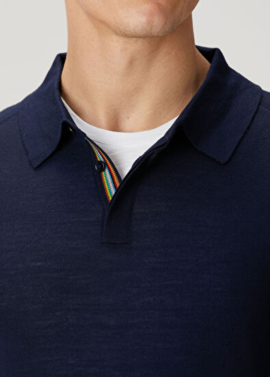 Paul Smith Lacivert Polo Yaka Kısa Kollu Merino Triko - 5