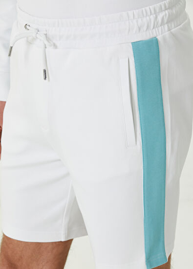 Beymen Club Beyaz Beli Kordonlu Şeritli Jersey Şort - 4