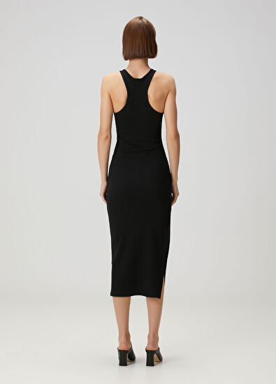 Courreges Siyah Ribli Midi Elbise - 4