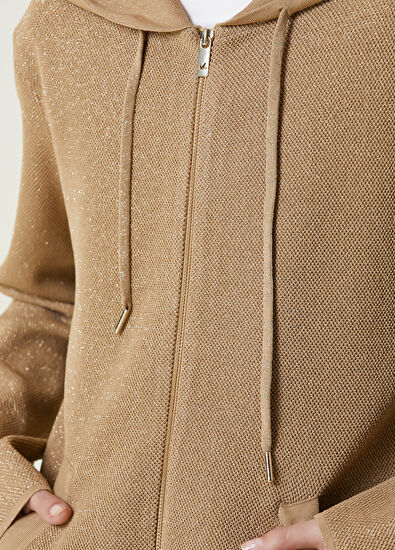 Beymen Club Beige Hooded Glitter Cardigan - 4