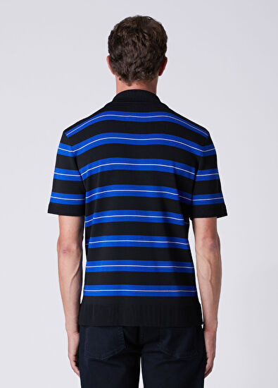Beymen Club Sax Polo Striped Jacquard Short Sleeve Sweater - 5