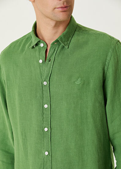 Beymen Club Comfort Fit Yeşil Keten Gömlek - 4