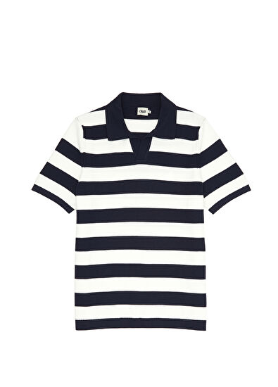 Beymen Club Navy Blue Stripe Jacquard Short Sleeve Polo Sweate - 7