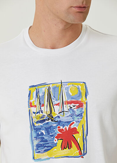 Beymen Club Beyaz Renkli Yelkenli Baskılı T-shirt - 6