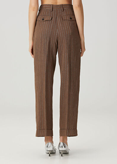 Dries Van Noten Partan Kahverengi Çizgili Keten Pantolon - 4