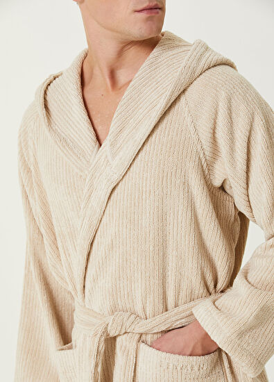 Beymen Home Bej Kapüşonlu Bornoz - 5