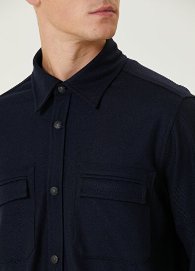 Beymen Club Lacivert Yün Flanel Dış Gömlek - 6