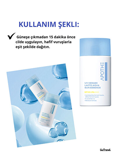 Apothe UV Cera6x Lacto Aqua Sun Essence SPF50+/PA+++ Nemlendirici Güneş Kremi Özü 50 ml - 5
