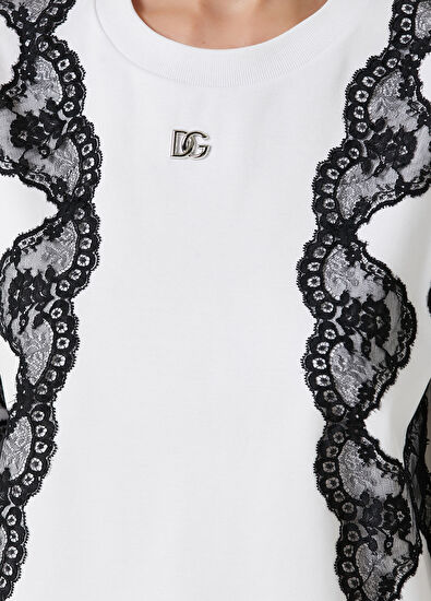 Dolce&Gabbana Beyaz Siyah Dantel Garnili T-shirt - 4
