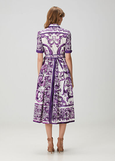 Majolica Mor Midi Poplin Gömlek Elbise - Görsel 6