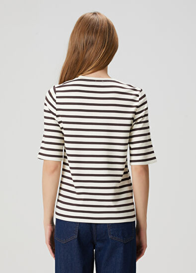 Beymen Club Beige Brown Striped T-Shirt - 5