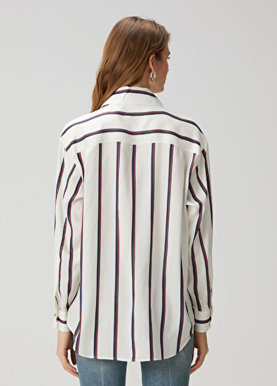 McQueen Kırık Beyaz Çizgili İpek Gömlek - 4