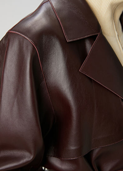 Beymen Club Burgundy Leather Coat - 5