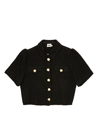 Beymen Club Siyah Metal Düğmeli Tweed Bluz - 7