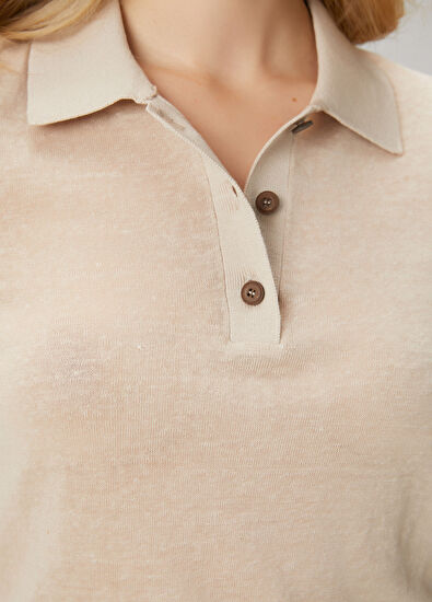 Beymen Club Beige Basic Linen Polo Sweater - 5