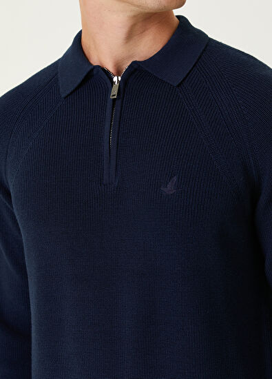 Beymen Club Lacivert Polo Yaka Reglan Kollu Yün Triko - 6