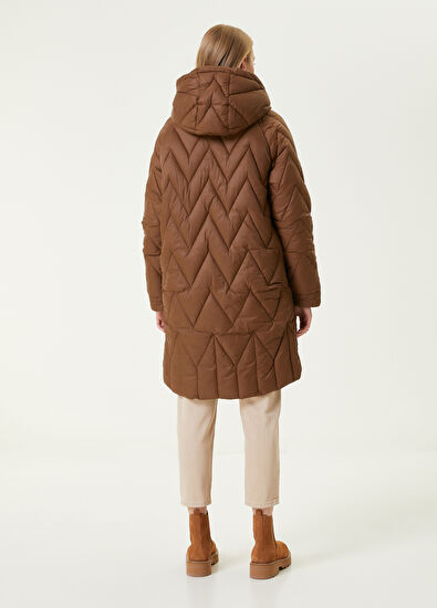 Beymen Club Camel Hooded Quilted Long Coat - 6