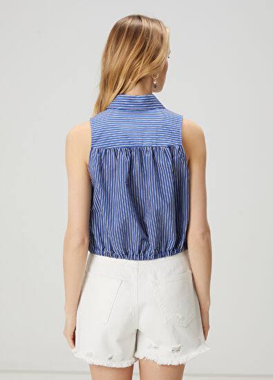 Beymen Club Blue Striped Sleeveless Shirt - 5
