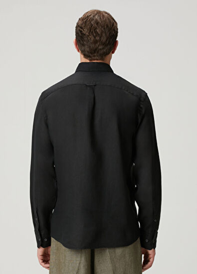 Beymen Club Siyah Comfort Fit Keten Gömlek - 5