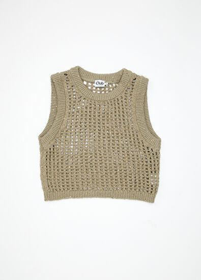 Beymen Club Open Khaki Sequined Knit Tank Top - 7