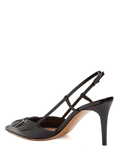 VLogo Siyah Deri Topuklu Ayakkabı - Görsel 5