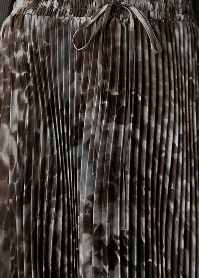 Beymen Club Kahverengi Desenli Pileli Midi Etek - 7