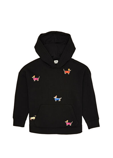 Beymen Club Siyah Kapüşonlu Nakışlı Sweatshirt - 7