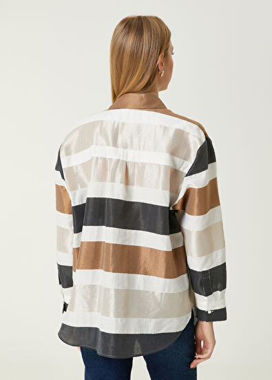 Beymen Club Bej Antrasit Çizgili Gömlek - 6