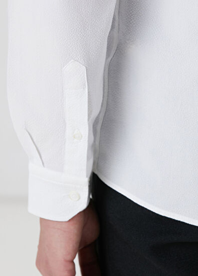 Beyaz Gofre Desenli Gömlek - Görsel 8