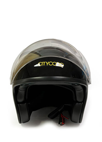 Citycoco Vintage Stil Çift Vizörlü Siyah Unisex Yarım Açık Motosiklet Kaskı - 5