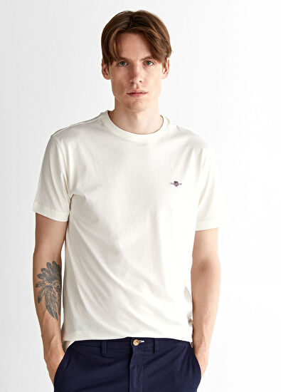 Gant Krem Regular Fit Bisiklet Yaka Kısa Kollu Erkek T-Shirt - 4