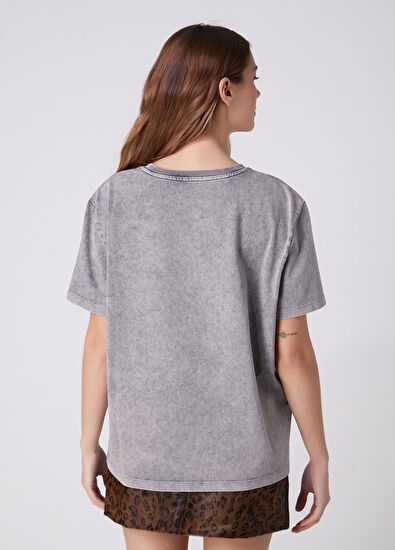 Beymen Club Gri Baskılı Asit Yıkamalı T-shirt - 5