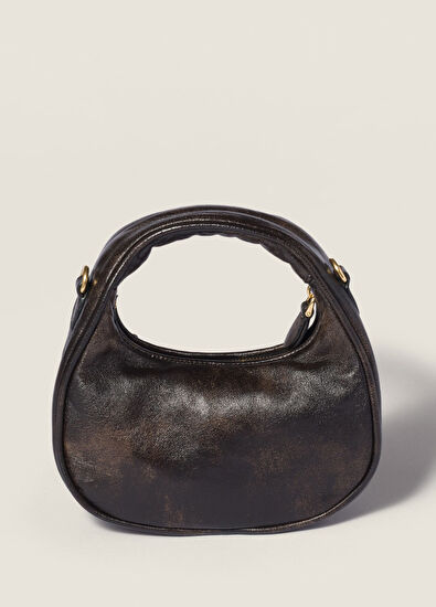 Miu Miu Wander İşlemeli Kahverengi Deri Kadın Mini El Çantası - 5