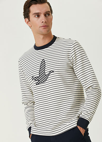 Beymen Club Navy Blue White Logo Textured Sweatshirt - 4