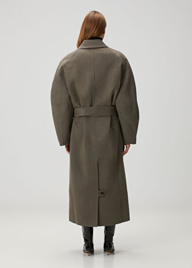 Curvo Koyu Gri Yün Palto - Görsel 5