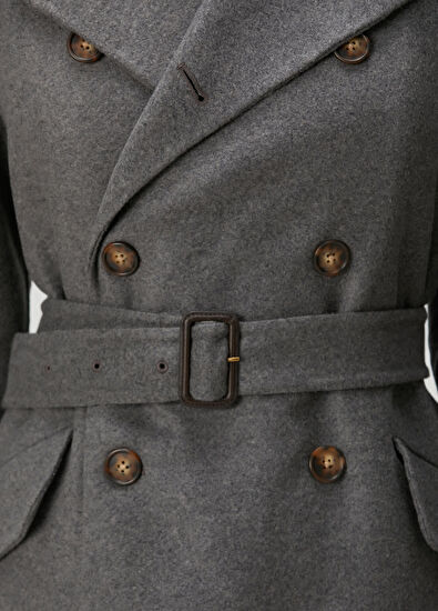 Gri Kruvaze Kaşmir Palto - Görsel 6